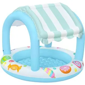 Bestway Planschbecken Sweet Shop mit Sonnenschutzdach 104 x 84 cm - Kompaktes Planschbecken für Kinder ab 2 Jahren, mit UV-Schutzdach und weichem aufblasbarem Boden. Ideal für heiße Sommertage und maximalen Spaß im Wasser!