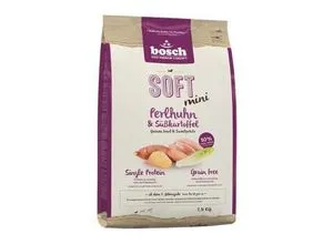 Bosch HPC SOFT Mini Perlhuhn & Süßkartoffel - Halbfeuchtes Hundefutter für kleine Rassen - Hundefutter für ausgewachsene Hunde kleiner Rassen, grain-free und mit 50 % frischem Perlhuhn. Ideal für ernährungssensible Hunde mit Allergien.