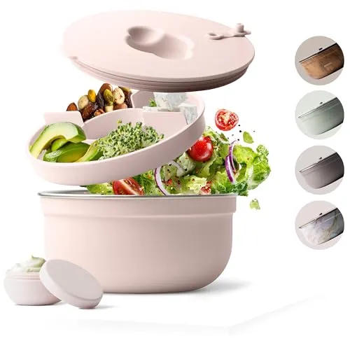 MAMEIDO Salatbox to go 1,5 l - Edelstahl Bento Box mit Fächern & auslaufsicherem Dressingbehälter - Die MAMEIDO Salatbox to go überzeugt mit einer sicheren Silikondichtung und einem festen Soßenbehälter. Ideal für gesunde Mahlzeiten im Büro oder unterwegs. Hergestellt aus hochwertigem Edelstahl und BPA-freiem Kunststoff, spülmaschinenfest.