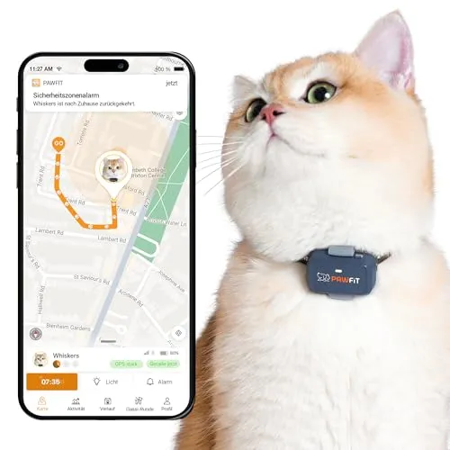 Pawfit Tracker GPS Lite für Katzen 4G – Echtzeit-Tracking und Aktivitätsüberwachung - Präzises GPS-Tracking für Katzen mit 4G-Technologie. Verfolgen Sie den Standort und die Aktivitäten Ihres Haustieres in Echtzeit. Inklusive leichtem Sicherheitshalsband für optimalen Tragekomfort.