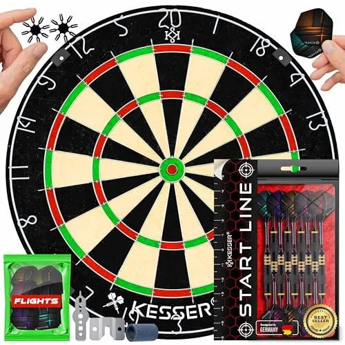 KESSER Dartscheibe - Kork Dartboard mit Dartpfeilen, bunt und ideal für professionelle Dartspiele
