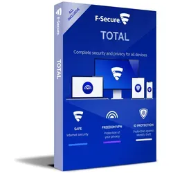 F-Secure Total Security und VPN 2025 - 5 Geräte - 2 Jahre, Download - Antivirus und Internet-Sicherheit für 5 Geräte, schützt Ihre Daten und Privatsphäre online mit einem integrierten VPN.
