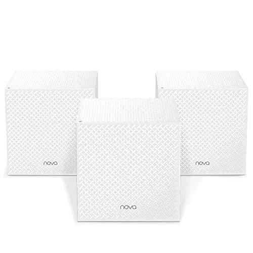 Tenda Nova MW12 Mesh WLAN System - AC2100 Tri-Band für große Häuser - Router: Nahtloses WLAN für 600 m², ideal für 4K-Streaming und Gaming. Unterstützt bis zu 100 Geräte, einfach per Tenda App einrichtbar, kompatibel mit Alexa.
