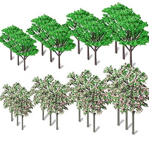 CaiYuanGJ 24 Stück Mixed Modell Baum, Landschaft Modell Bäume, Blumenbaum Modell, Kunststoff Modell Bäume, Modellbau Bäume Mixed Modell, für DIY Eisenbahn Landschaft Gartendeko, Natürliche (4 Größen)