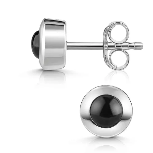 Materia Ohrstecker Silber 925 mit schwarzem Onyx Stein für Damen - Elegante Ohrringe aus 925 Sterling Silber mit einzigartigem schwarzen Onyx Stein, ideal als Geschenk in hochwertiger Schmuckschachtel.