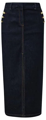 comma Jeansrock lang - Röcke für Damen, mit Zierknöpfen und seitlich geschlitztem Saum für einen modernen Look