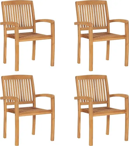 vidaXL Stapelbare Gartenstühle mit Kissen 4 Stk. Massivholz Teak - Hochwertige Gartenstühle aus witterungsbeständigem Teakholz, ideal für Innen- und Außenbereiche. Inklusive komfortabler Kissen für zusätzlichen Sitzkomfort und stapelbar für platzsparende Lagerung.