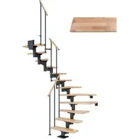 Dolle Mittelholmtreppe Cork Buche, lackiert – 1/2 gewendelt mit Geländer - Treppen & Geländer – Die DOLLE Cork bietet besonders breite Stufen für sicheren Aufstieg und ist ideal für Geschosshöhen von 278 bis 337 cm. Inklusive Geländer für zusätzlichen Komfort.
