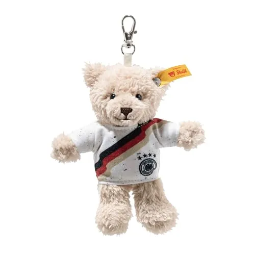 Steiff Kuscheltier Ben Teddybär DFB-Anhänger, Süßes Stofftier mit Kunststoffaugen, Kinder, Jungen & Mädchen, Friends, Plüschtier 12 cm, Beige, 988844