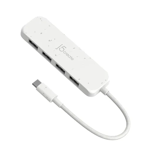 j5create 4-in-1 USB-C auf 4-Port Typ-A Hub(Umweltfreundlich), 4 USB-A mit 10Gbps SuperSpeed, USB-C Dongle | Kompatibel mit MacBook Pro, MacBook Air, iPad, Mac Mini und weiteren Typ-C Geräten(JCH341EW)