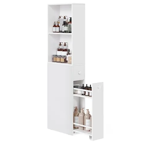 VASAGLE Hochschrank für Badezimmer, schmaler Badschrank mit Schubladen - Hoch- & Midischränke fürs Bad, ideal für kleine Räume mit verstellbarer Ablage und robustem Design für optimalen Stauraum.