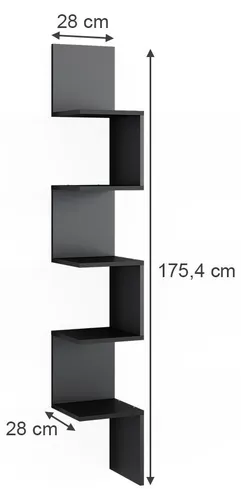 Vicco Eckregal Paolo, Schwarz, 28 x 175.4 cm - Eckregal in Schwarz mit 5 Fächern, ideal zur stilvollen Präsentation von Büchern und Deko, spart Platz und bringt Eleganz in Ihr Zuhause.