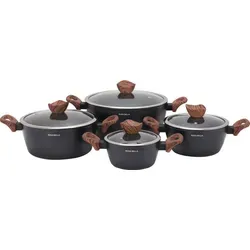 Rosa Bella Schwarze Töpfe INDUKTION 8 tlg mit Glasabdeckung,Topfset Induktion, Töpfe beschichtet, Kochtopf Set| Kochgeschirr Set, RB-611, Geschenk - Schwarz