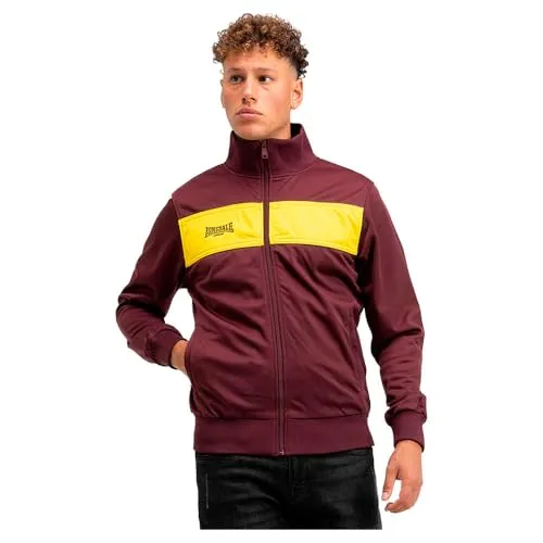 Lonsdale Herren Trainingsjacke ALNWICK, Oxblood/Yellow, XXL - Funktionsjacke mit schmaler Passform (Slim Fit) aus 100% Polyester, ideal für sportliche Aktivitäten und stylisches Training.