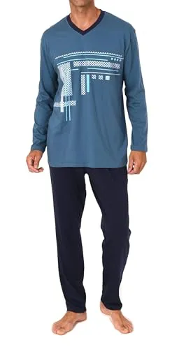 Normann Herren Schlafanzug Langarm Pyjama - Baumwolle - Übergrößen, Farbe: blau, Größe: 64/66 - Stylischer Herren Schlafanzug aus 100% Baumwolle für maximalen Tragekomfort. Ideal als Nachtwäsche oder bequemer Hausanzug. Auch in Übergrößen erhältlich, damit jeder Mann die perfekte Passform findet.