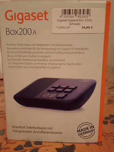 Gigaset DECT-Basisstation Box 200A - Analog, für bis zu 6 Mobilteile, integrierter Anrufbeantworter mit 30 Minuten Aufnahmezeit und energiesparendem ECO-Modus