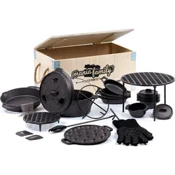 BBQ-Toro 19-teiliges Dutch Oven Set Mania Family - Grill-Werkzeuge - Umfassendes Set mit bereits eingebranntem Gusseisen-Dutch Oven für vielseitiges Kochen, Braten und Backen über Feuer oder Grill.