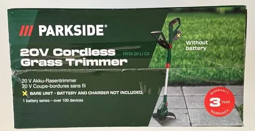 Parkside® 20V Akku Rasentrimmer PRTA 20-Li C3 - Rasentrimmer mit 24 cm Schnittbreite, Doppelfaden-System und teleskopierbarem Holm für optimale Anpassung an Ihre Körpergröße – ideal für präzises Schneiden von Rasenkanten.