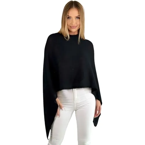 Mississhop 221 Poncho aus Mischgewebe für Damen - Strickjacke für Damen, modischer Poncho aus hochwertigem Mischgewebe, ideal für Herbst und Winter, leicht und bequem mit elegantem High Low Schnitt.