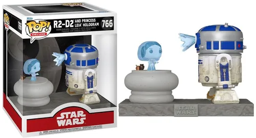 Funko POP! Deluxe Star Wars - R2-D2 mit Leia Hologramm - Action- & Spielfiguren, detailreiche Sammlerfigur mit einzigartigem Hologramm-Feature für Star Wars Fans