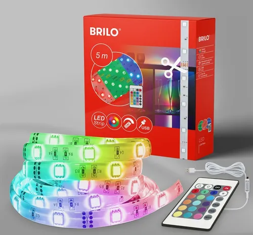 Briloner Leuchten USB - LED Bänder - 2308150 - RGB Farben - Lichtmodi - Kürzbar - Inkl. Fernbedienung - 500 x 10 cm (LxB)