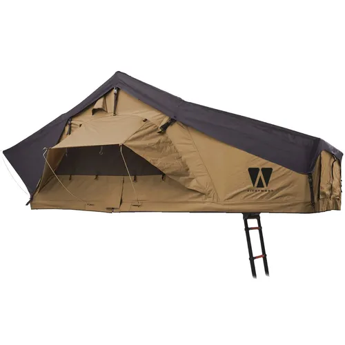 VICKYWOOD Dachzelt BIG WILLOW 180 Gen. 3 ECO goldbraun - Zelt für bis zu 4 Personen, mit Memory Foam Matratze und dimmbarer LED-Beleuchtung. Widerstandsfähiges Material und integrierte Moskitonetze bieten Komfort und Schutz beim Camping.