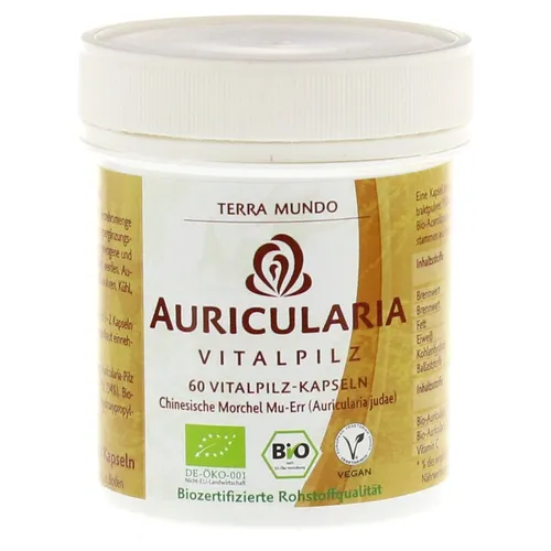 Auricularia Vitalpilz Bio Terra Mundo - 60 Kapseln - Nahrungsergänzungsmittel mit hochwertigen Vitalpilzen, unterstützt das Immunsystem und fördert das allgemeine Wohlbefinden.