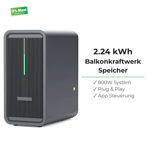 Marstek Venus A Balkonkraftwerkspeicher 2,12 kWh - Flexibler Balkonkraftwerkspeicher mit 800 W Leistung. Ideal für Heim und Garten, bietet er witterungsbeständige Energieversorgung und einfache WLAN- sowie Bluetooth-Konnektivität.