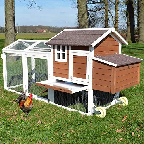 Zooprinz Hühnerstall Mobi mit Rollen - Outdoor Hühnerstall aus wetterfestem Kiefernholz mit Klappdach und Kotschublade für einfache Reinigung. Ideal für mobile Haltung und optimalen Freilauf.