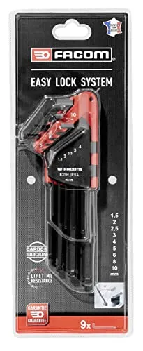 Facom Set mit 9 Sechskantschlüsseln mit Kugelkopf – metrische Skala – robustes und langlebiges Material – Handwerkzeug 83Sh.Jp9Bpb