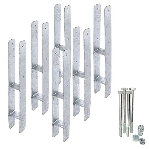 siwitec 6er-Set H-Pfostenträger mit Befestigungsmaterial - Zaunpfosten-Set mit 6 feuerverzinkten H-Pfostenträgern, ideal für stabile Holzkonstruktionen. Langlebig und witterungsbeständig, perfekt für Zäune und Sichtschutz.