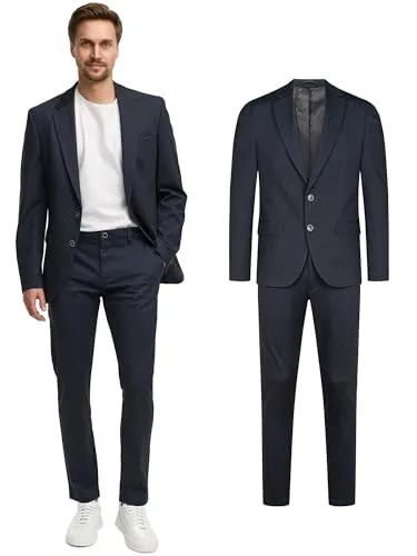 JEFF Herren JFLuke Anzug Set 2-teilig | Elastischer Regular Fit Herrenanzug Herringbone Raven, Größe 46 - Hochwertiger 2-teiliges Anzugset mit perfekter Passform für höchsten Komfort. Vielseitig kombinierbar für jeden Anlass. Mit recyceltem Verpackungsmaterial versendet.