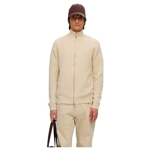 SELECTED HOMME Strickjacke High Neck mit Reißverschluss - Moderne Strickjacke mit hohem Kragen und praktischer Reißverschluss. Aus 100% Bio-Baumwolle, ideal für vielseitige Outfits und höchsten Tragekomfort.