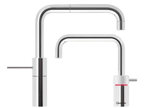 QUOOKER Nordic Square Twintaps mit COMBI Reservoir - Hochwertige Küchenarmatur mit separatem Kochend-Wasserhahn und 7 Jahren Garantie. Ideal für sicheres und bequemes Kochen, sorgt für kochendes Wasser auf Knopfdruck.
