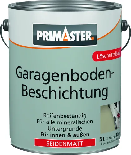 Primaster Garagenbodenbeschichtung 5 L in steingrau - Hochwertige Bodenfarbe für Garagen, seidenmatt und langlebig. Ideal für Innen- und Außenbereiche, sorgt für eine ansprechende Optik und ist einfach aufzutragen.