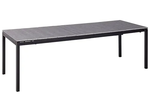 BELIANI Ausziehbarer Gartentisch Grau für 8 Personen - Gartentisch im industriellen Stil, ausziehbar für 6-8 Personen. Robuster Aluminiumrahmen und holzähnliche Oberfläche sorgen für Langlebigkeit und Stil im Garten oder auf der Terrasse.