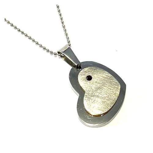 romantische Halsette - EdelstahlHerz Anhänger bicolor mit rotem Stein inkl Kette