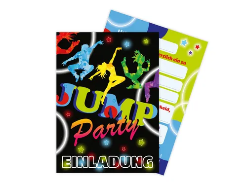 LIMONIA Einladungskarten Jump Party zum Kindergeburtstag Jungen Mädchen Einladungen Trampolin, Einladungskarten zum Geburtstag Vintage Trampolinpark Jump Party