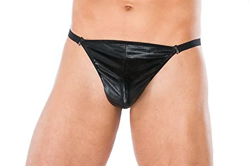 ,Andalea Herren Wetlook String in schwarz Männer Dessous String mit Hakenverschluss vorn Größe: 4XL/5XL