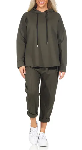 simaranda Damen Jogginganzug, Zweiteiler für Freizeit und Sport, Trainingsanzug, Hausanzug mit Hoodie und Hose Kapuze 7036 (DE/NL/SE/PL, Numerisch, 36, 42, Regular, Regular, Oliv)
