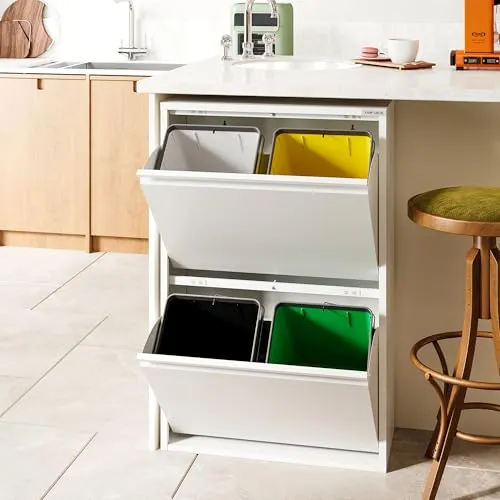 VEEHAUS Edelstahl Mülleimer 60 LT - Vielseitiger Abfalleimer mit Klappen - Mülleimer mit großer Kapazität (4 x 15 LT), ideal für Wohnungen und Büros. Langlebige Edelstahlkonstruktion, hygienisch und geruchlos, passt perfekt in moderne Einrichtungsstile.