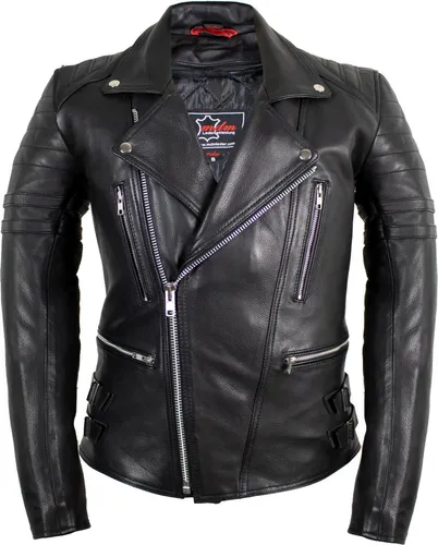 MDM Motorradjacke Herren Retro Lederjacke Schwarz mit Protektoren - Stylische Motorradjacke aus 100% Rindsleder für Biker. Mit herausnehmbarem Innenfutter und Protektoren für optimalen Komfort und Sicherheit. Ideal für Retro-Look und Fahrvergnügen.