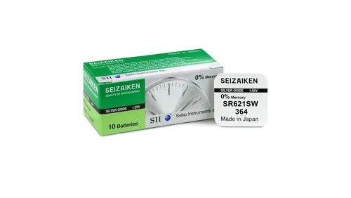 SR621SW SR60 364 Silberoxid Batterie von Seizaiken - Die <strong>SR621SW SR60 364 Silberoxid Batterie</strong> bietet zuverlässige Energie für Uhren. Optimal für präzise Zeitmessung, zeichnet sie sich durch Langlebigkeit und hohe Leistungsfähigkeit aus.