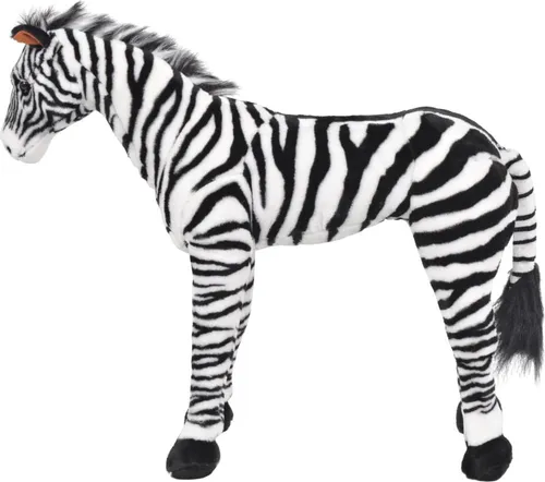 vidaXL Plüschtier Zebra Stehend XXL - Schwarz und Weiß - Kuscheltiere, hochwertiges Plüsch-Zebra mit Stahlrahmen, bis 100 kg belastbar, ideal als Aufsitzspielzeug für Kinder ab 36 Monaten.