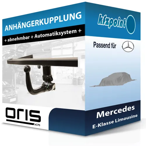 Mercedes E-Klasse W211 Anhängerkupplung von Oris, vertikal abnehmbar - Hochwertige abnehmbare Anhängerkupplung für Mercedes E-Klasse W211, keine Eintragung in Fahrzeugpapiere notwendig, Anhängelast bis 2080 kg.