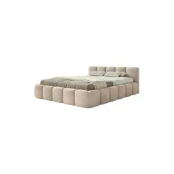 Selsey Polsterbett Cloudy Low, Beige, 140x200 cm - Elegantes 2-Sitzer Polsterbett mit praktischem Bettkasten und robustem Metallrahmen, ideal für stilvolle Schlafzimmer und optimalen Stauraum.