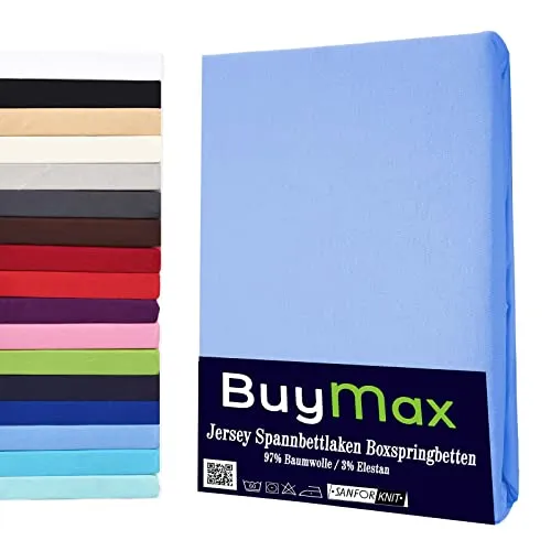 Buymax Wasserbett Spannbettlaken Stretch 180x200-200x220 cm - Hochwertiges Spannbettlaken aus 97% Baumwolle für perfekten Sitz. Dehnbar bis 200x220 cm, geeignet für Matratzen bis 35 cm Höhe. Pflegeleicht, waschbar bis 60 °C und bügelleicht.