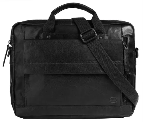 Spikes & Sparrow Aktentasche aus echtem Leder in Schwarz - Elegante Aktentasche aus echtem Leder, mit Tablet- und Laptopfach bis 17 Zoll, ideal für Beruf und Reisen, handgepäcktauglich.