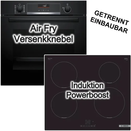 BOSCH Herdset Backofen mit Induktionskochfeld und AirFry-Funktion - Das BOSCH Herdset kombiniert einen Multifunktionsofen mit 3D-Heißluft und ein Induktionskochfeld mit TouchSelect. Ideal für moderne Küchen, bietet es effizientes Kochen und einfache Reinigung dank Hydrolyse.