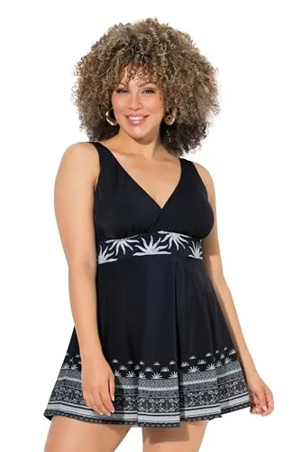 Ulla Popken Damen Plus Size Badekleid mit Softcups, schwarz - Stylisches Badekleid in großen Größen mit eingearbeitetem Badeanzug und Softcups. Ideal für den Strand, bietet es Komfort und einen tollen Look. Hergestellt aus recyceltem Material für eine nachhaltige Wahl.